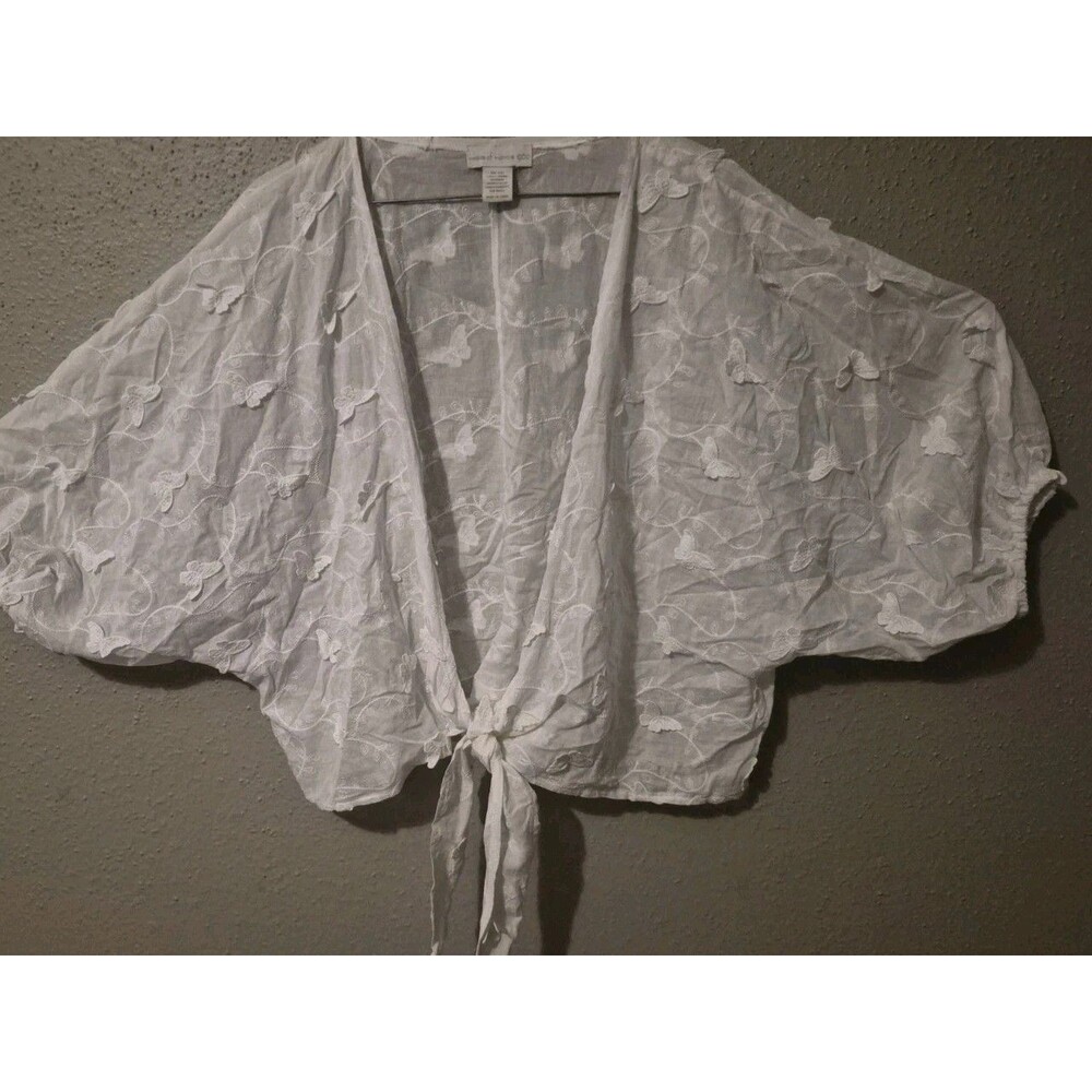 House Of Harlow 1960 Front Tie Sheer Blouse Butterfly Batwing Cotton One Size